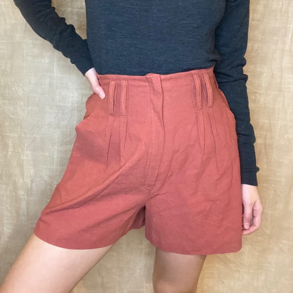 Blu Pepper Muted Brick Red High Waisted Shorts - Picture 4 of 6